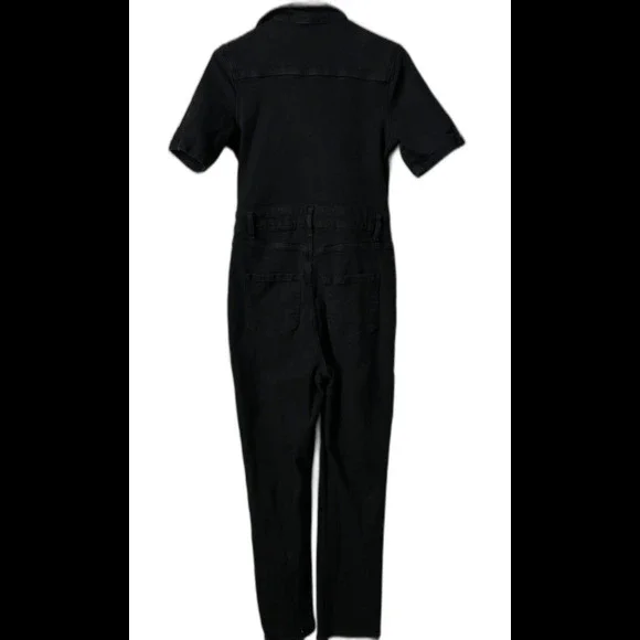 Nasty Gal Black Deep Plunging V Neck Denim Boilersuit Jumpsuit Edgy Grunge Sz 8 - Picture 6 of 15